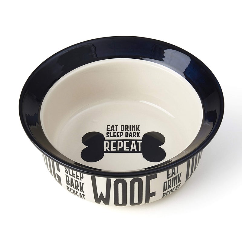 PetRageous 17001 Eat Drink Repeat Two-Tone Stoneware Dishwasher Safe Dog Bowl 4-Cup 8.18-Inch Diameter 3-Inch Tall for Medium and Large Dogs and Cats, Off-White, (Pack of 1) - Image 3